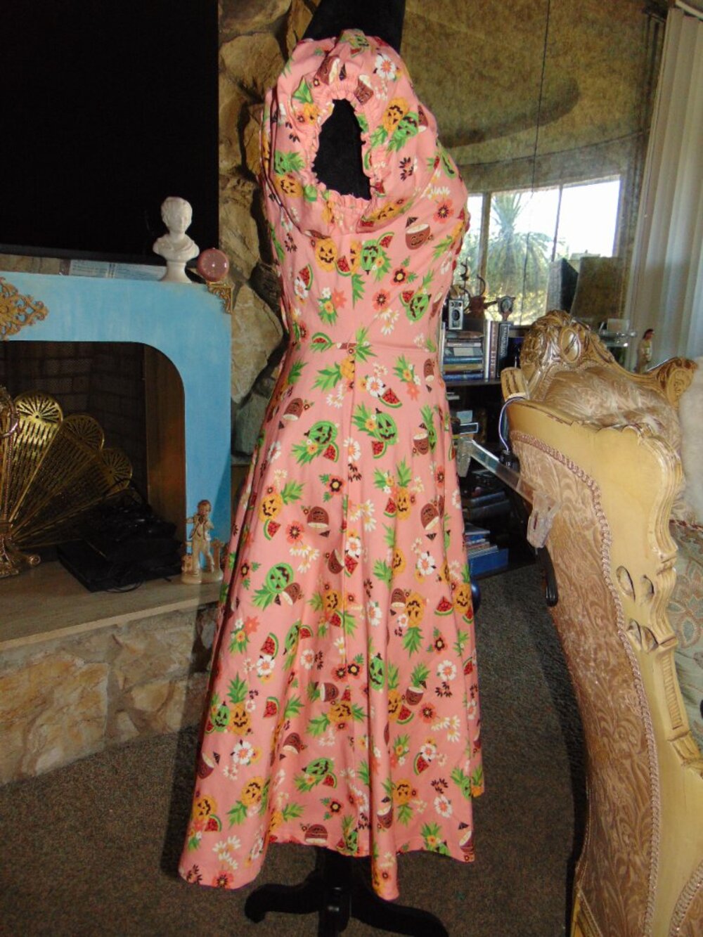NEW Unique Vintage Pink June-o-ween Spooky TIKI Swing Dress Pin Up Halloween M - Picture 6 of 16